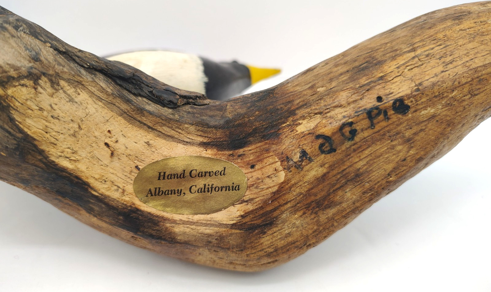 Vintage Hand-Carved Painted Wooden Magpie Bird Decoy Sculpture Binninger 5 x 11″
