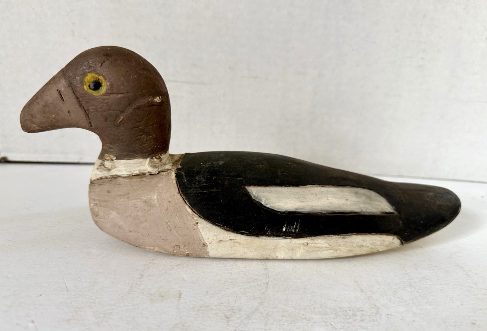 Vintage Primitive Style Goldeneye Duck Decoy Pair, Tack Eyes, Inletted Head