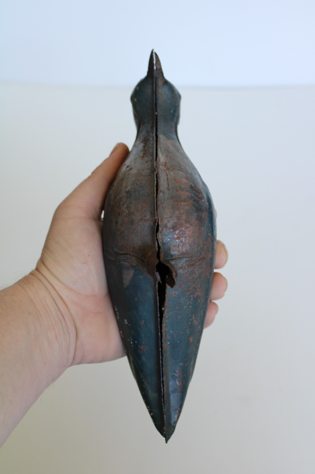 RARE Primitive Antique Folding Hinged Tin Shorebird Decoy, Green Paint