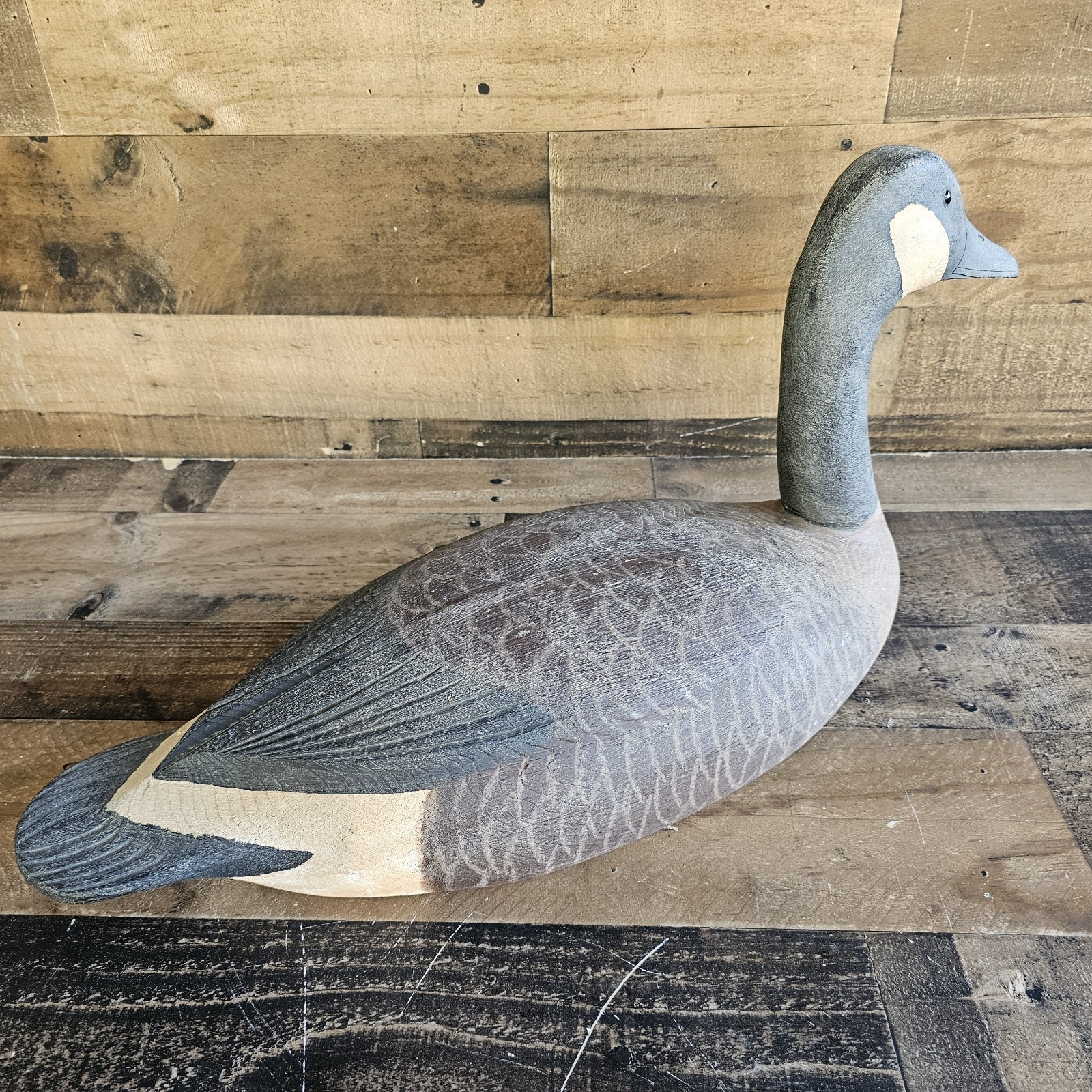 Vintage Carved Wood Canadian Goose Decoy Signed RJK