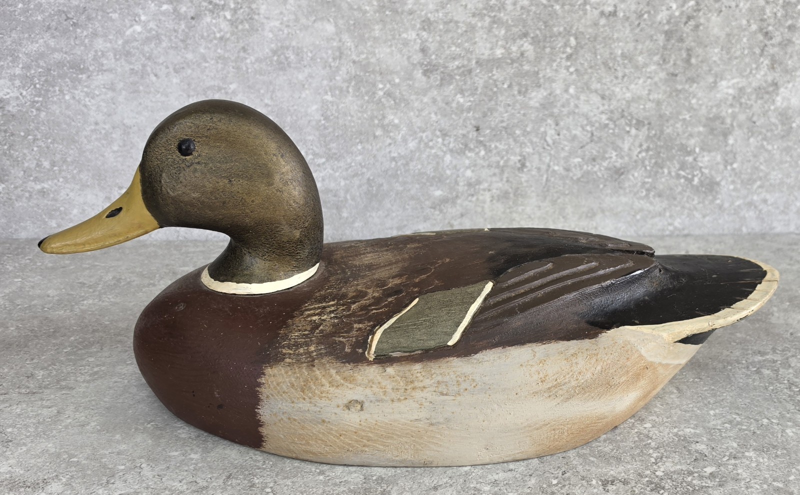 Vtg Rustic Mastercarver Handcarved Male Drake Mallard Duck Decoy Primitive Lodge