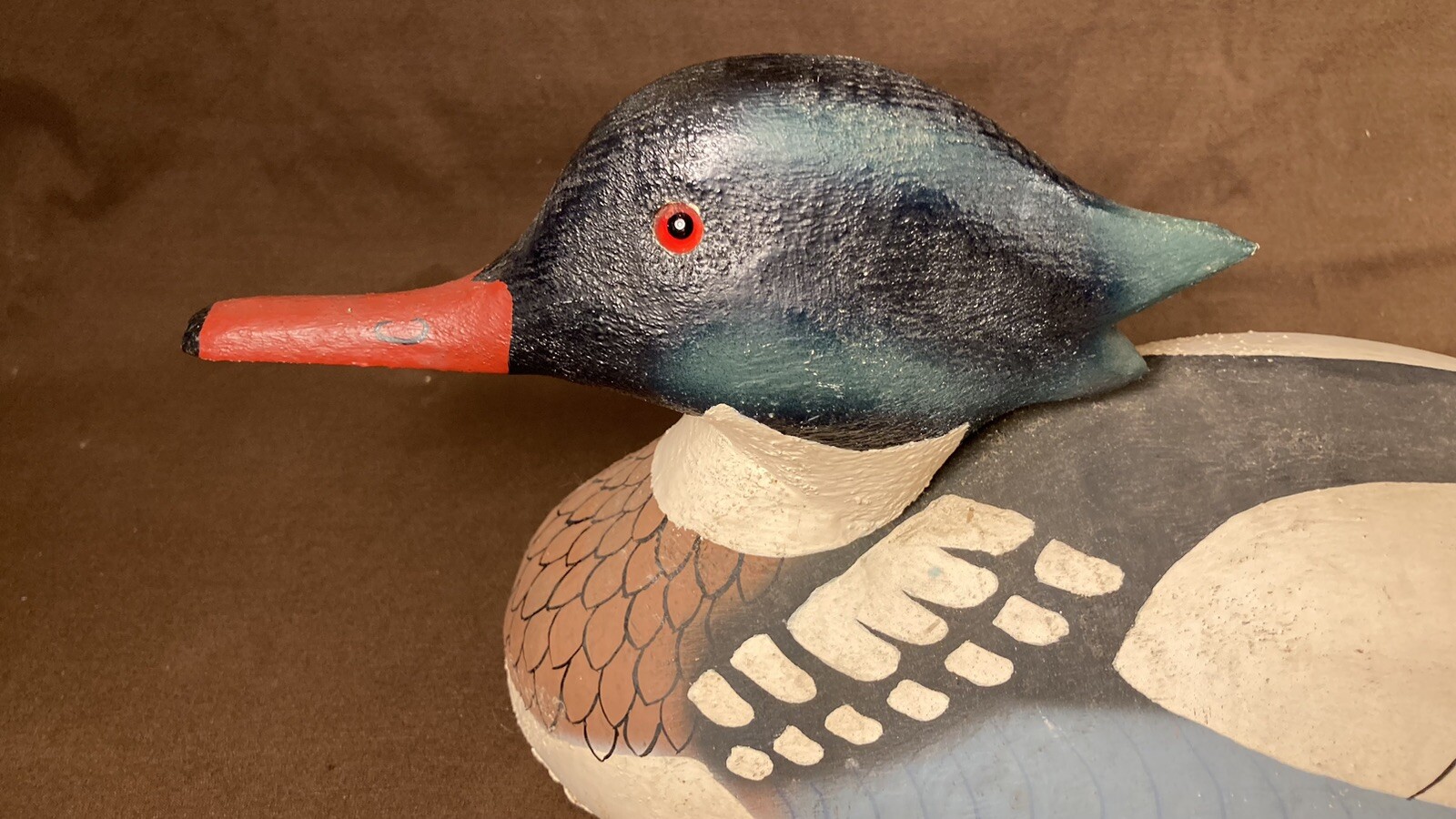 Vintage Antique Wood Merganser Factory Duck Decoy Herter’s 1893 Glass Eyes Exel.