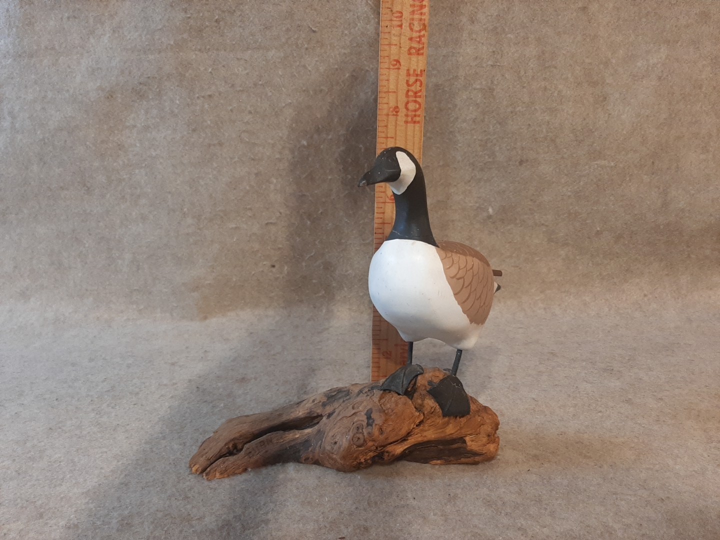 Carved Wood Miniature Goose Decoy branded Burn on Driftwood