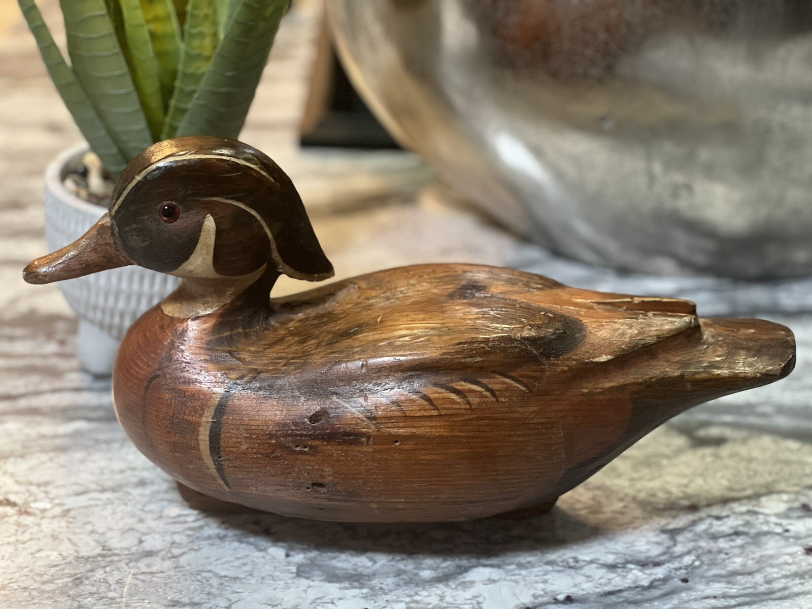 R.d Lewis Wood Decoy Duck Craving 7-6-1979 good condition. vintage Collectible