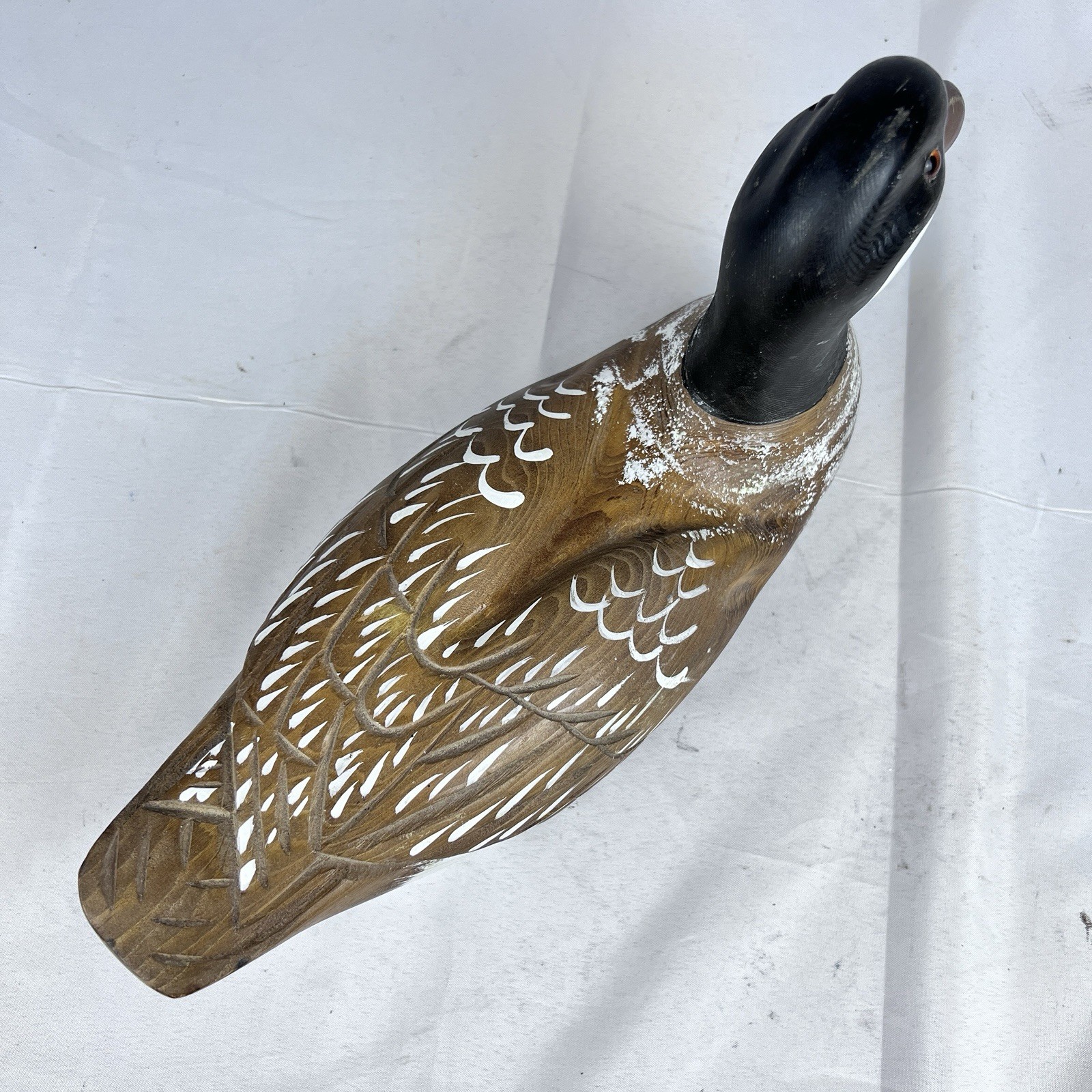Vintage Hand Carved & Painted 14” Wooden Canadian Goose Decoy With Glass Eyes