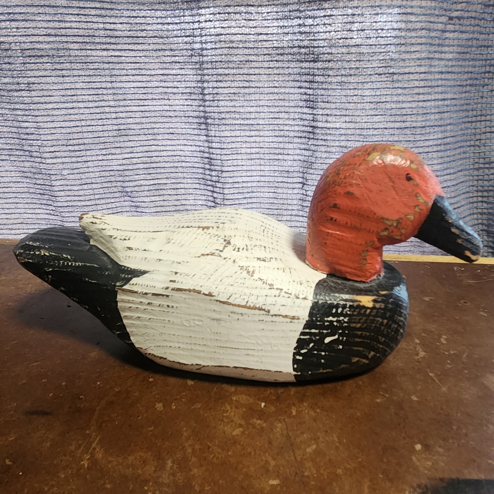 Vintage Red Head Wood Duck Decoy Solid Body Hand Carved Painted Rustic 11″ Rare