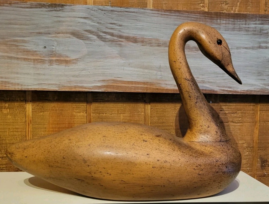 Vtg 22″ Solid Wood Large Hand Carved Wooden Longneck Swan Realistic Eyes MCM