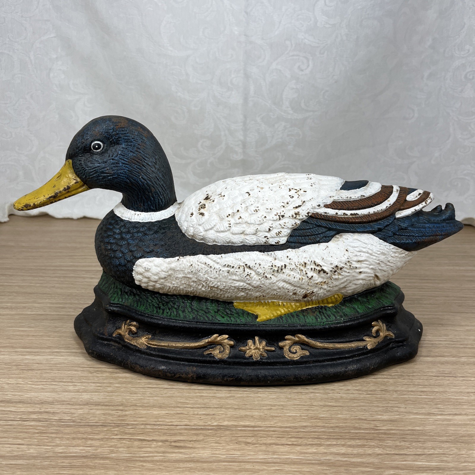 Vintage Antique Mid Century Solid Cast Iron Mallard Duck Door Stop 9 Lbs