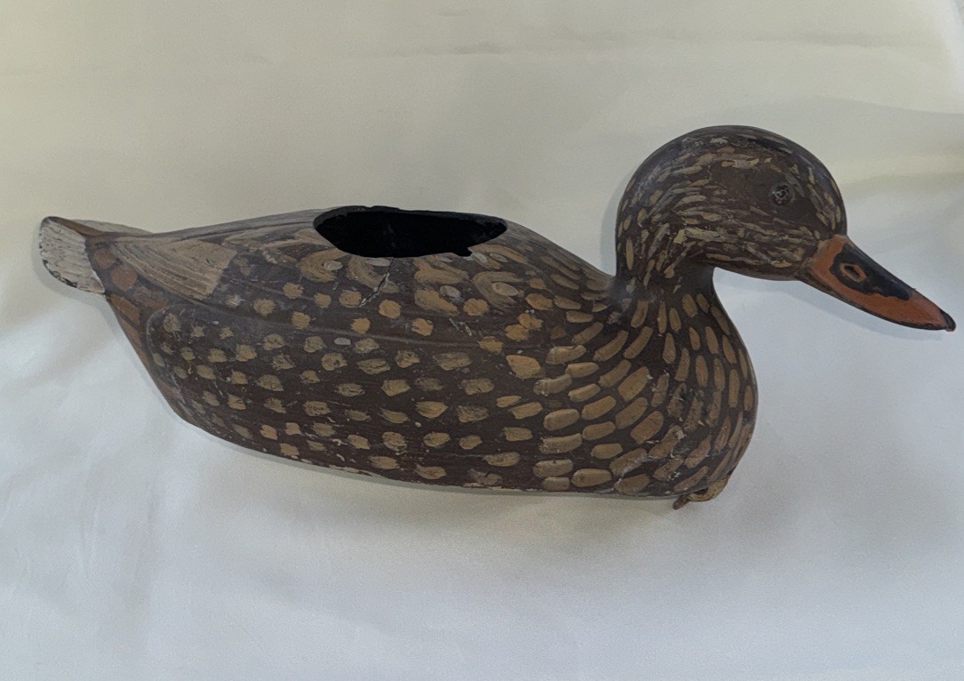 Vtg 1956 Mallard Hen JS McGuire Fairfax Feather-Lite 15” Duck Decoy Hole In Top
