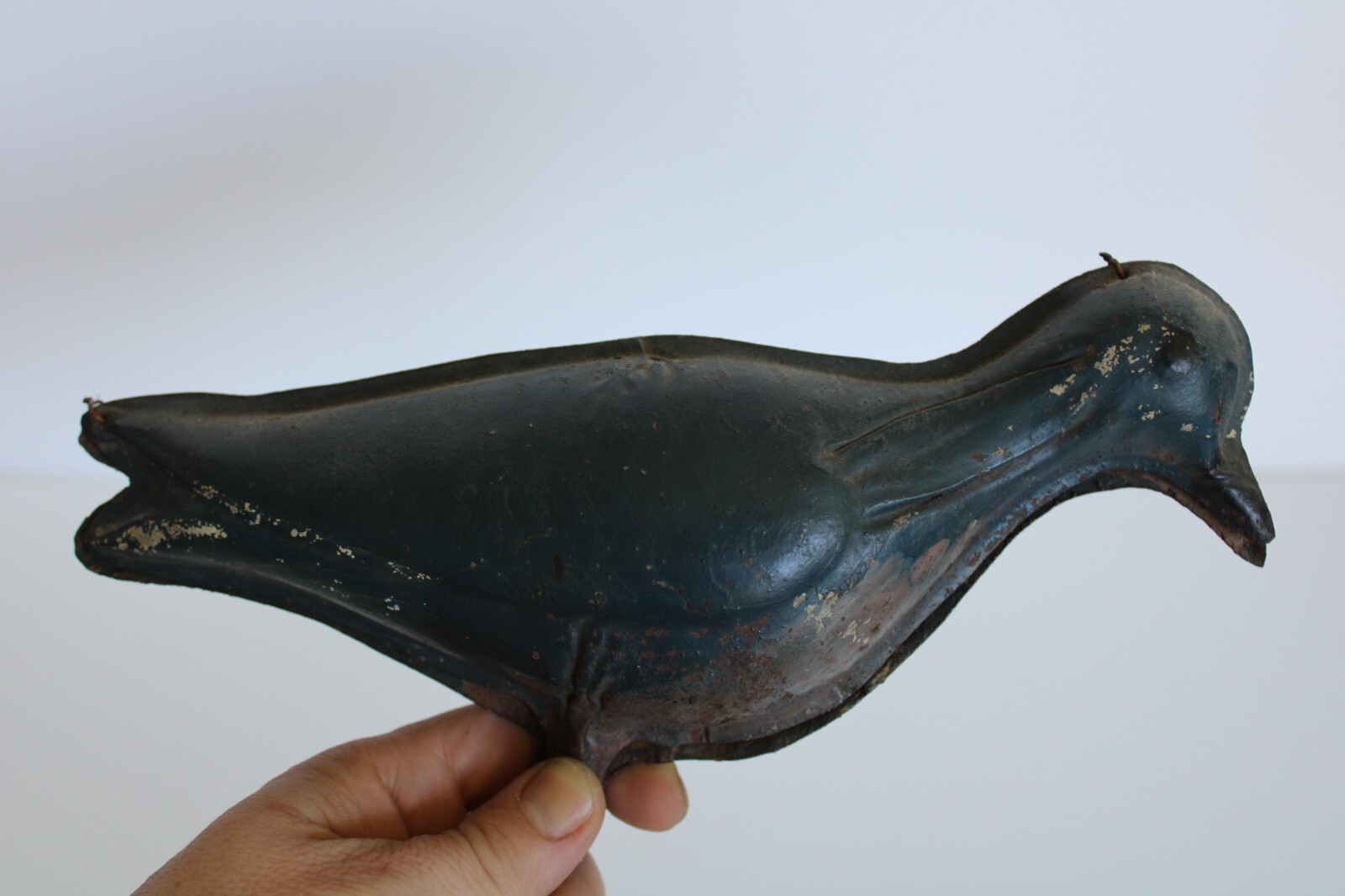 RARE Primitive Antique Folding Hinged Tin Shorebird Decoy, Green Paint