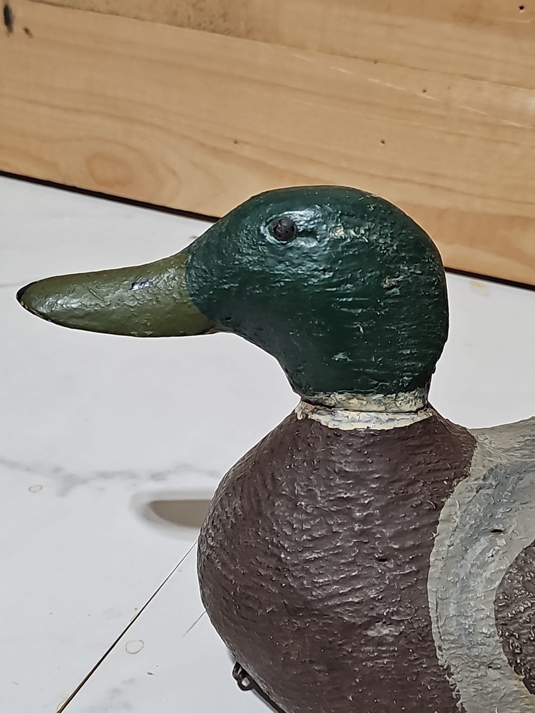 VINTAGE MALLARD DUCK DECOY SOLID WOOD HAND MADE & HAND PAINTED 16.5” LONG