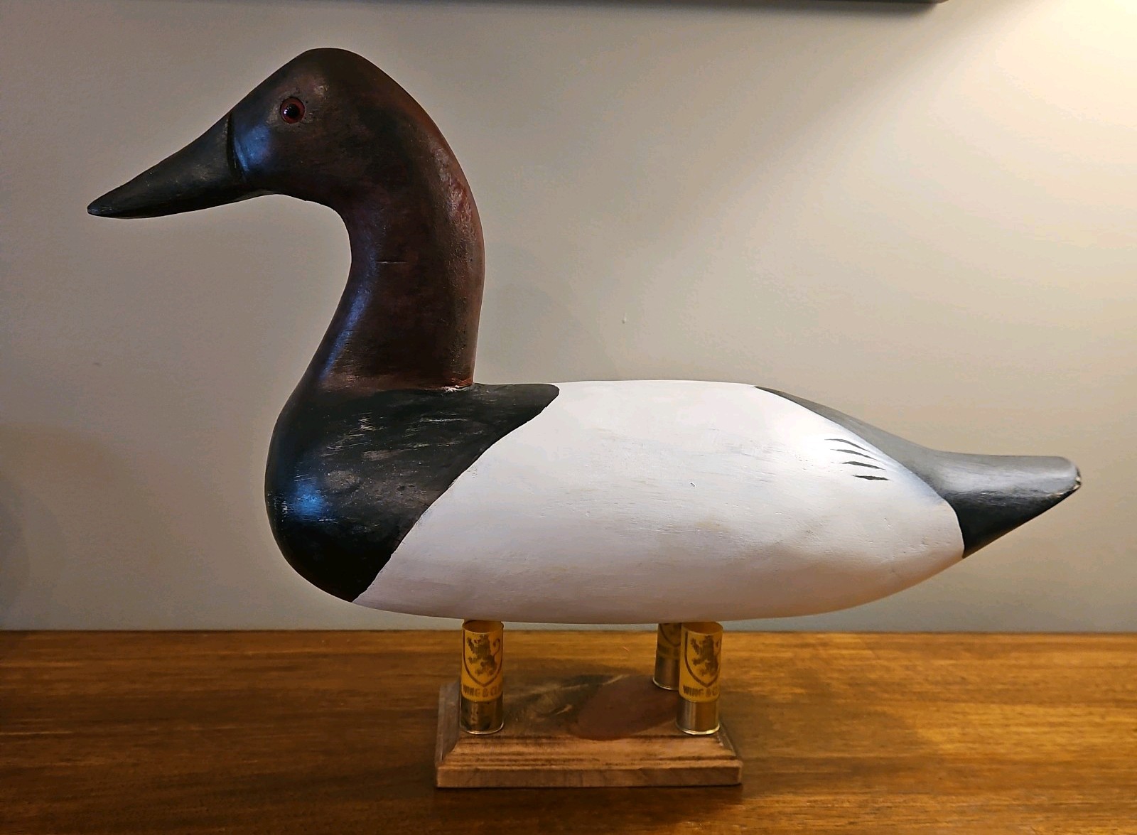 CANVASBACK DUCK DECOY DRAKE, High Neck Solid Wood Glass Eyes. Stand not included