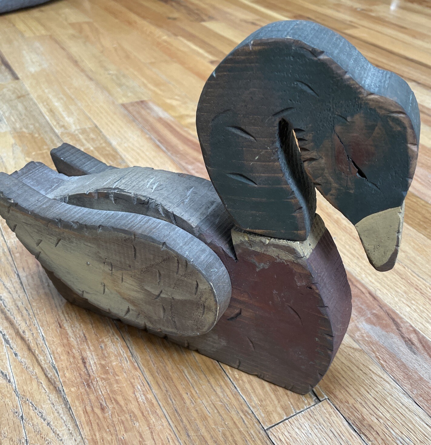 Antique Wooden Duck Decoy Folk Art Mallard Hand Made~Moveable Head Poses 11 x 9”