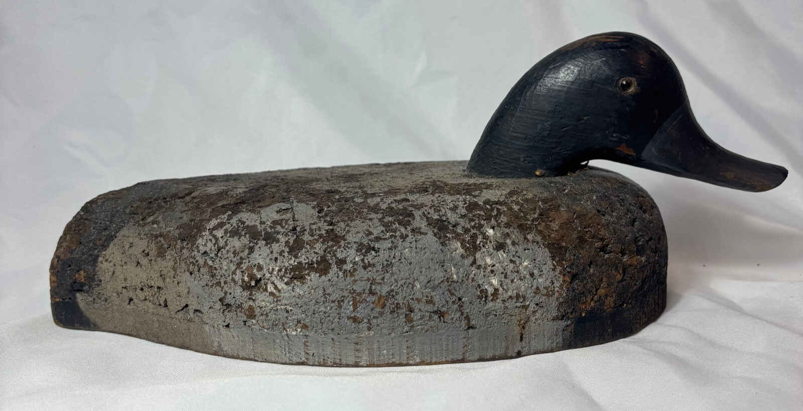 Antique Cork Duck Decoy Canvasback Wood Head Glass Eyes