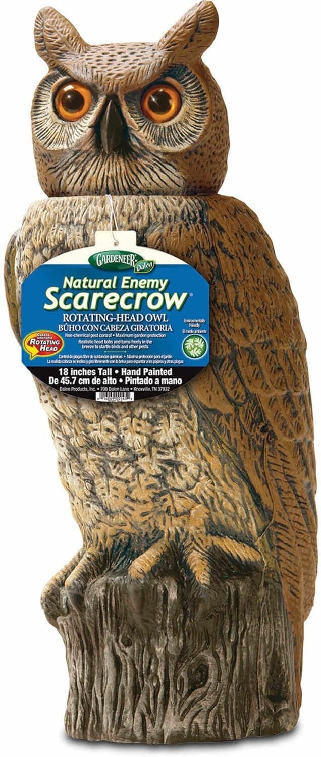 Multi-Color Rotating Head Owl Decoy: 18 In Tall for Attractive Pest Control