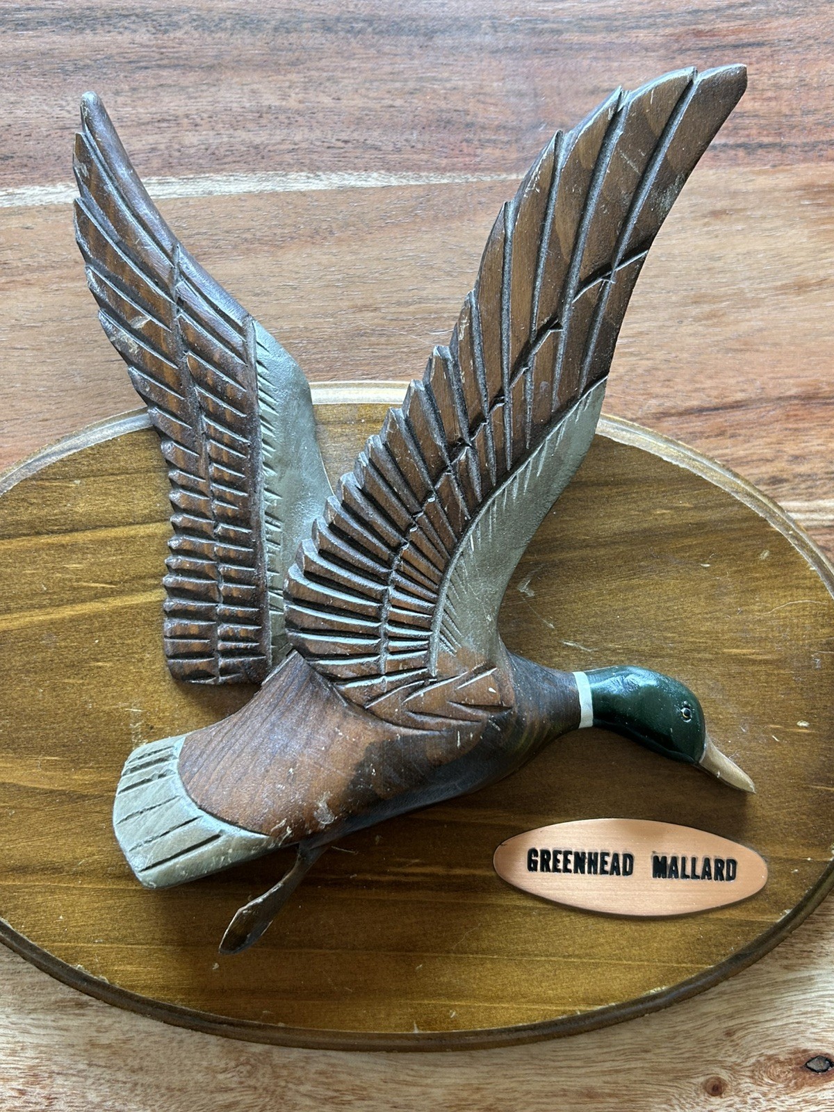 VTG Carved Wooden Duck Wall Decor Hanging Plaque Greenhead Mallard