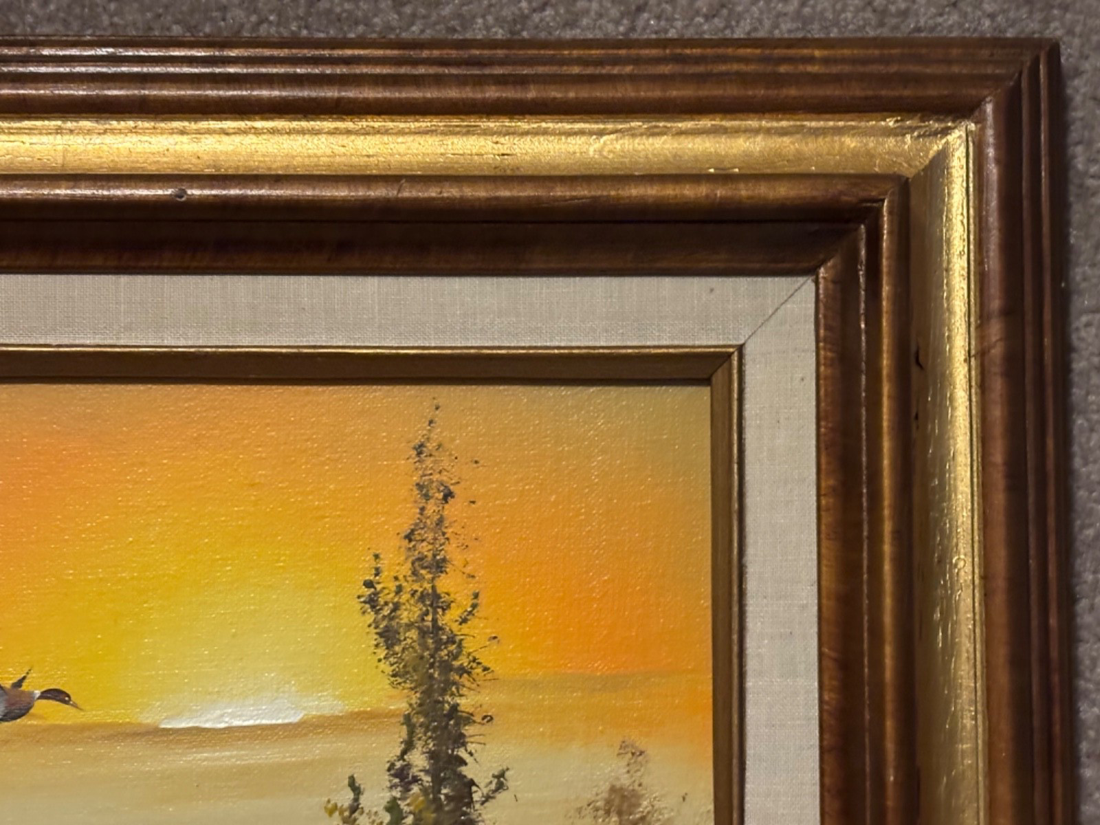 Water Fowl Picture In Unique “Gold Toned Recessed” Wood Frame