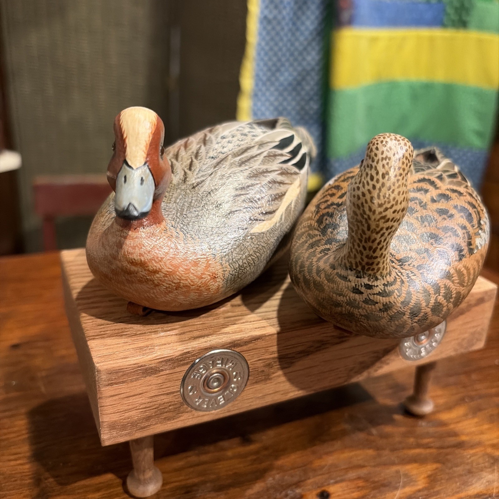 Vintage Miniature Eurasian Wigeon Pair Duck Decoys John Wood Venice, Fl Original
