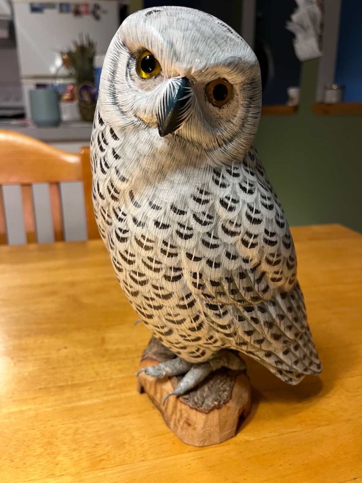 Vintage 20th Century Snowy Owl Decoy Solid Body Original Paint Glass Eyes RARE