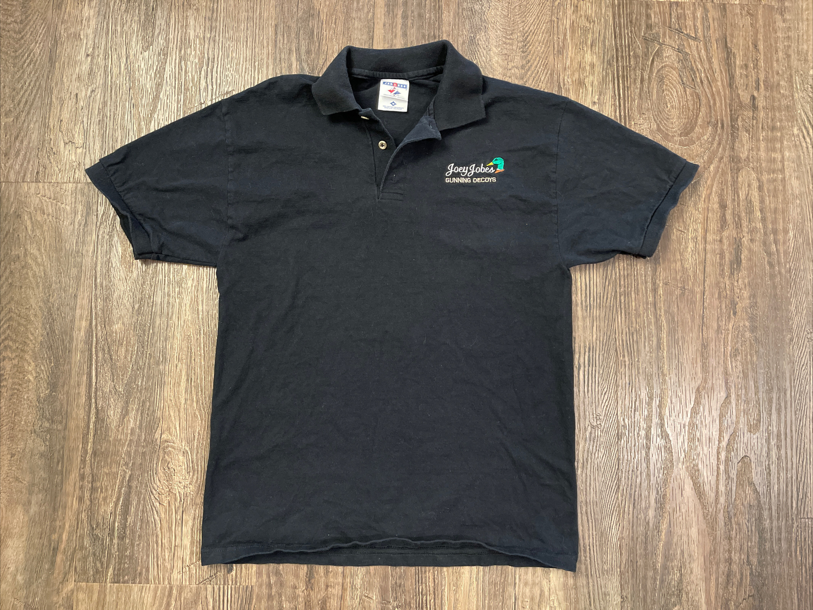 Vintage Joey Jobes Gunning Decoys Duck Hunting Polo Shirt Mens Medium Black Euc