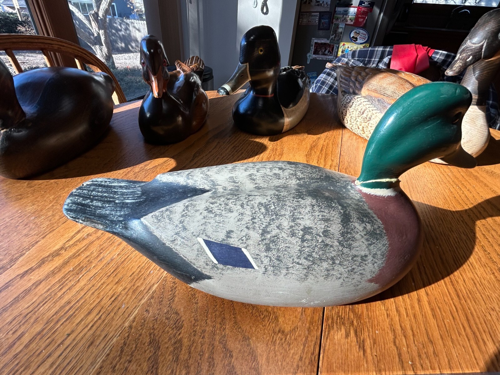 Excellent Condition Jim Wetzel 1977 Wood Wooden Duck Decoy Folk Art Glass Eyes