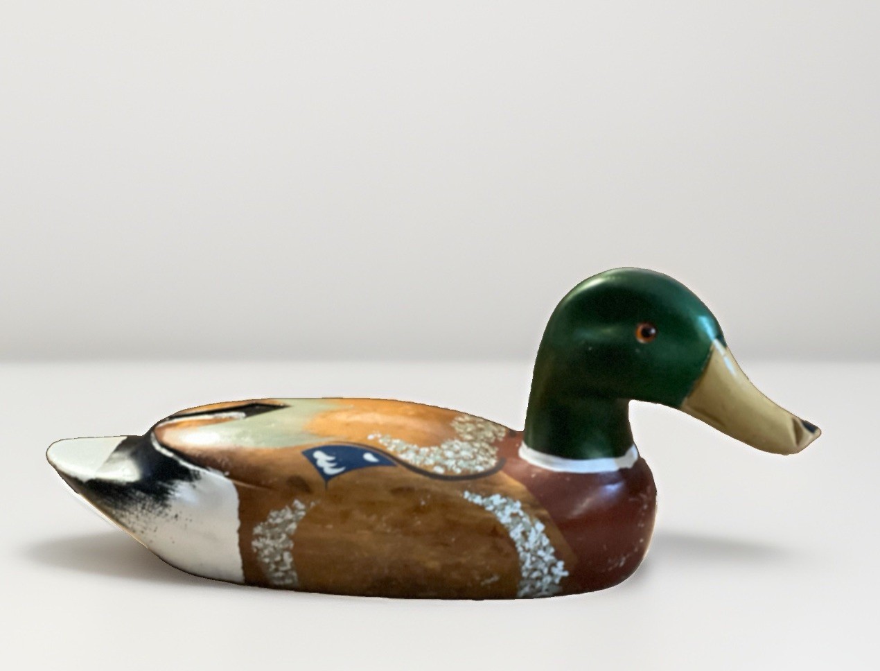 Vintage Hand Carved Painted Wooden Mallard Duck Decoy Home Decor Glass Eyes 14”