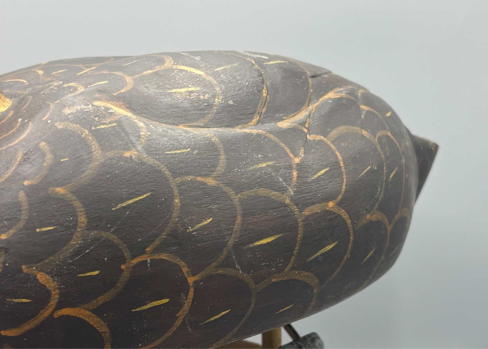 ***ORIGINAL PAINT*** OVERSIZED BLACK DUCK VINTAGE DECOY W/ UNUSUAL SWING WEIGHT
