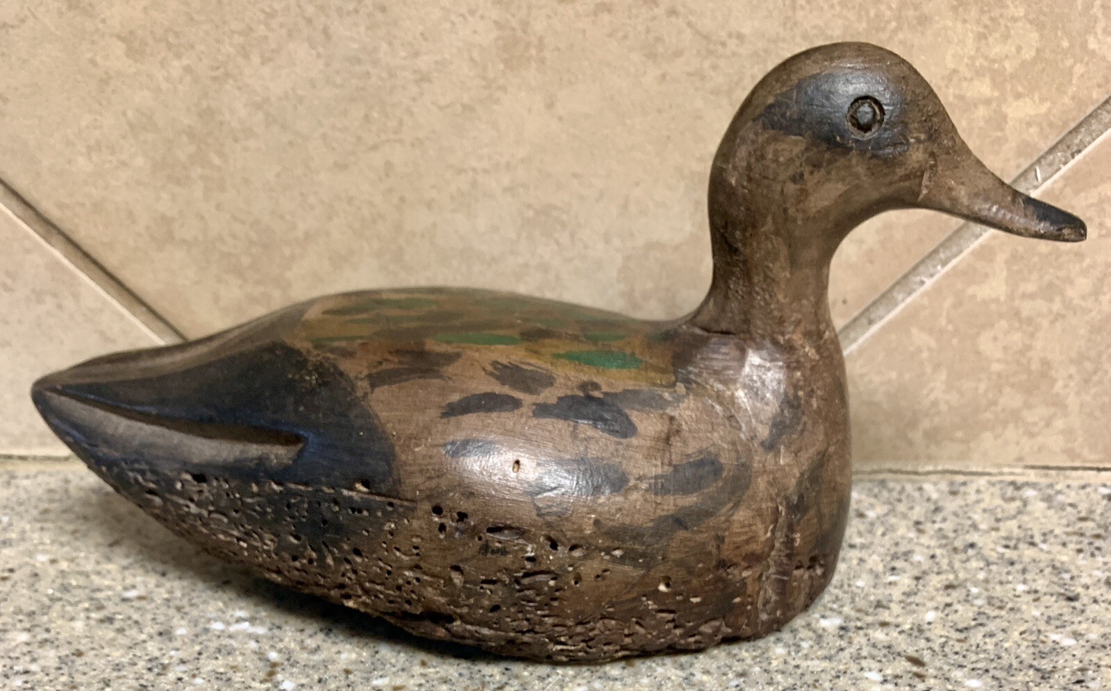 Antique Hand Carved Hand Painted Wood Duck Decoy 11” x 5” x 6” Folk Art