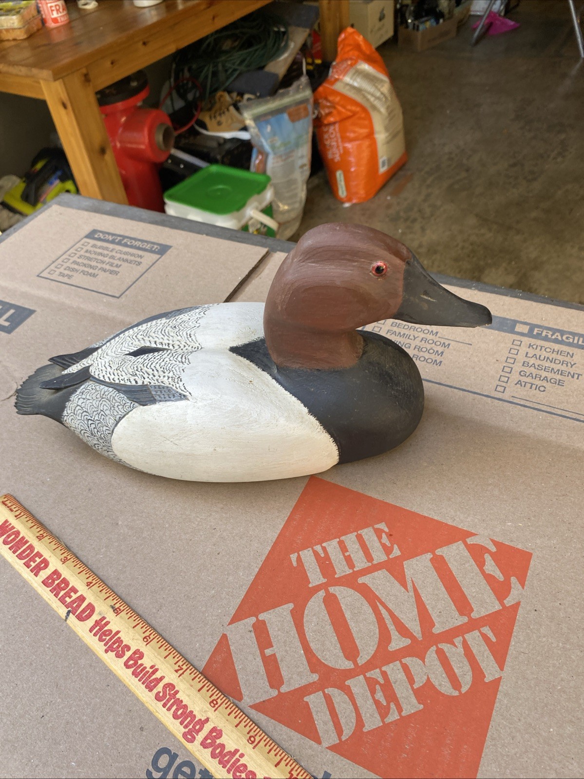 D. E. Nelsen Canvasback Drake Carved Duck Decoy 1975 Signed Glass Eyes