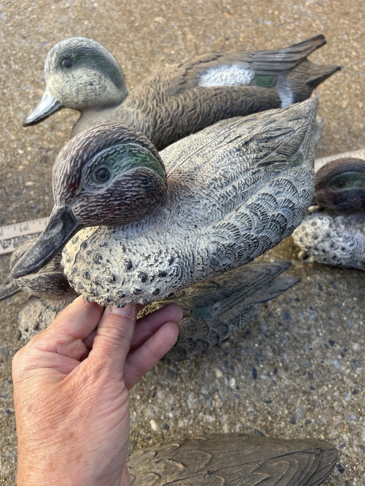 Lot Of 6 Vintage Plastic Hunting Duck Decoys Used Made In Italy & USA Carry Lite