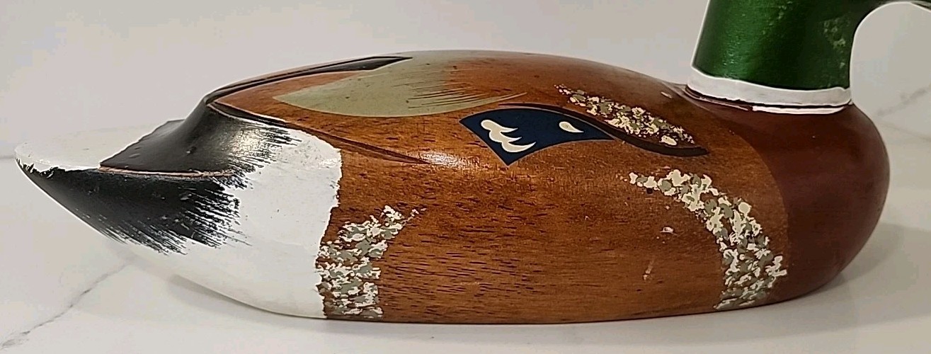 Emsom wood mallard duck drake glass eyes green head painted feathers SM27 15”