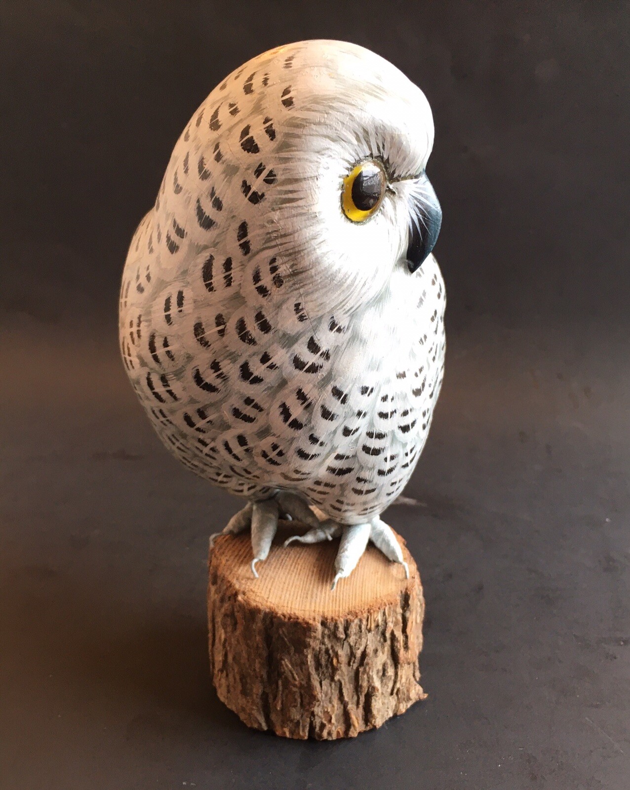 Vintage 20th Century Snowy Owl Decoy Solid Body Original Paint Glass Eyes RARE
