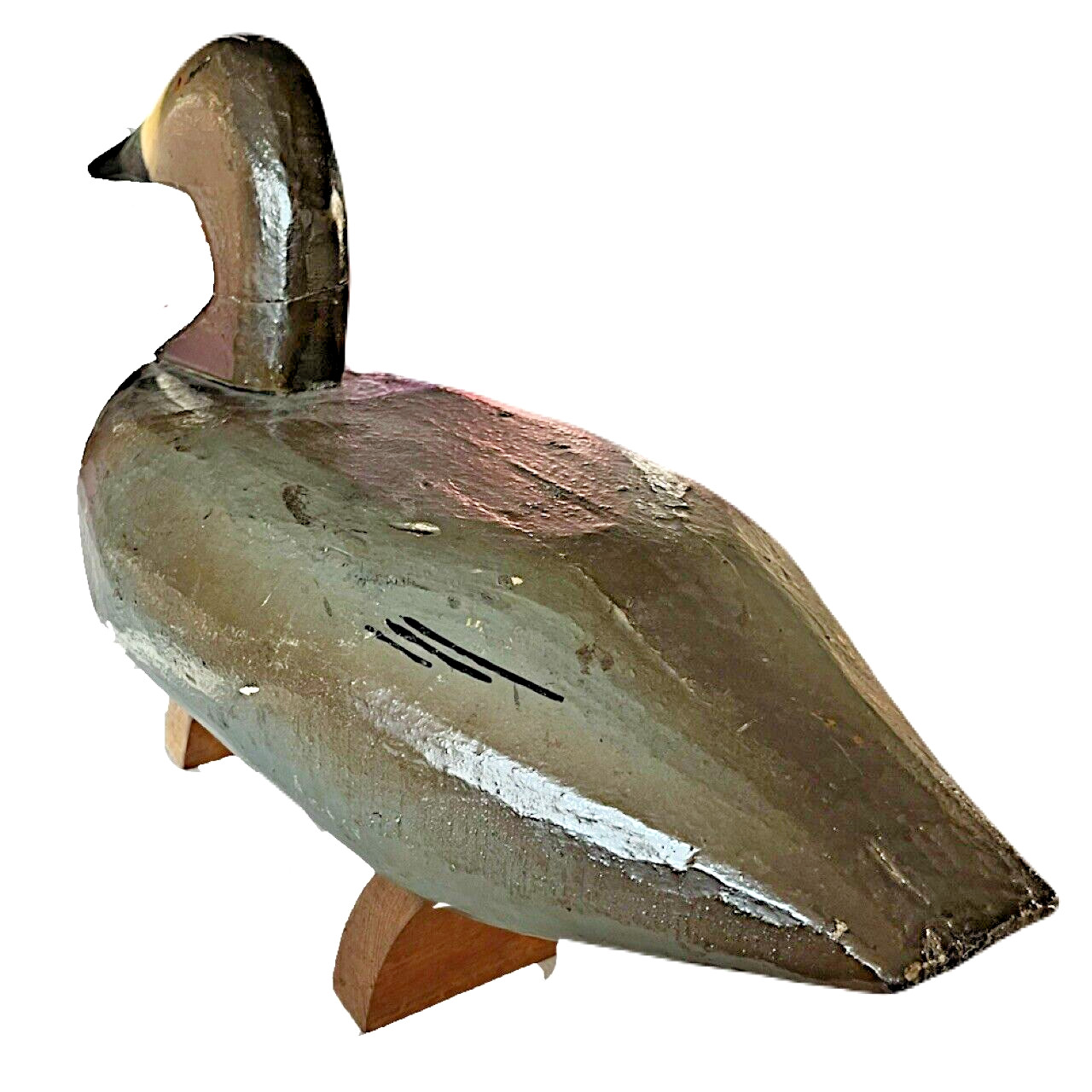 Vintage Duck Decoy Primitive Solid Body w/ Stand & Lead Weight Mushroom Antique
