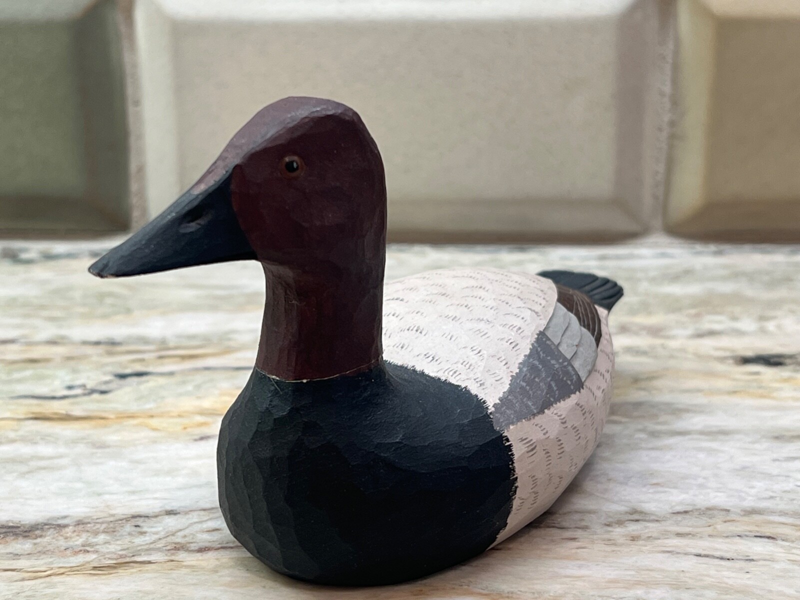 Carved Wood Duck Decoy Canvasback Drake 1975 Quarter Size Signed by Ron Kennedy