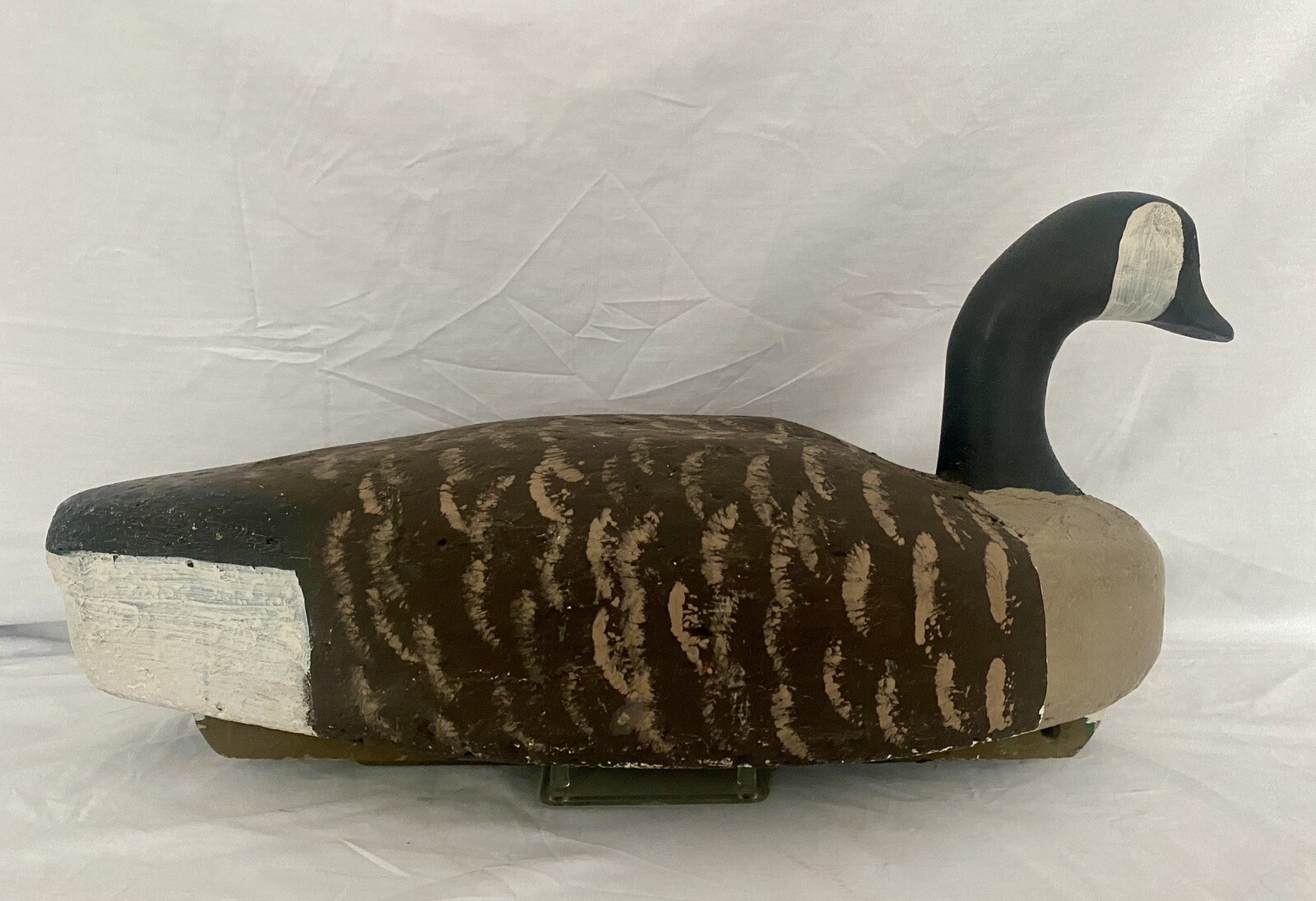 Vintage Corker Canada Goose Duck Decoy w/Wood Head, Weighted, Signed OM on Keel