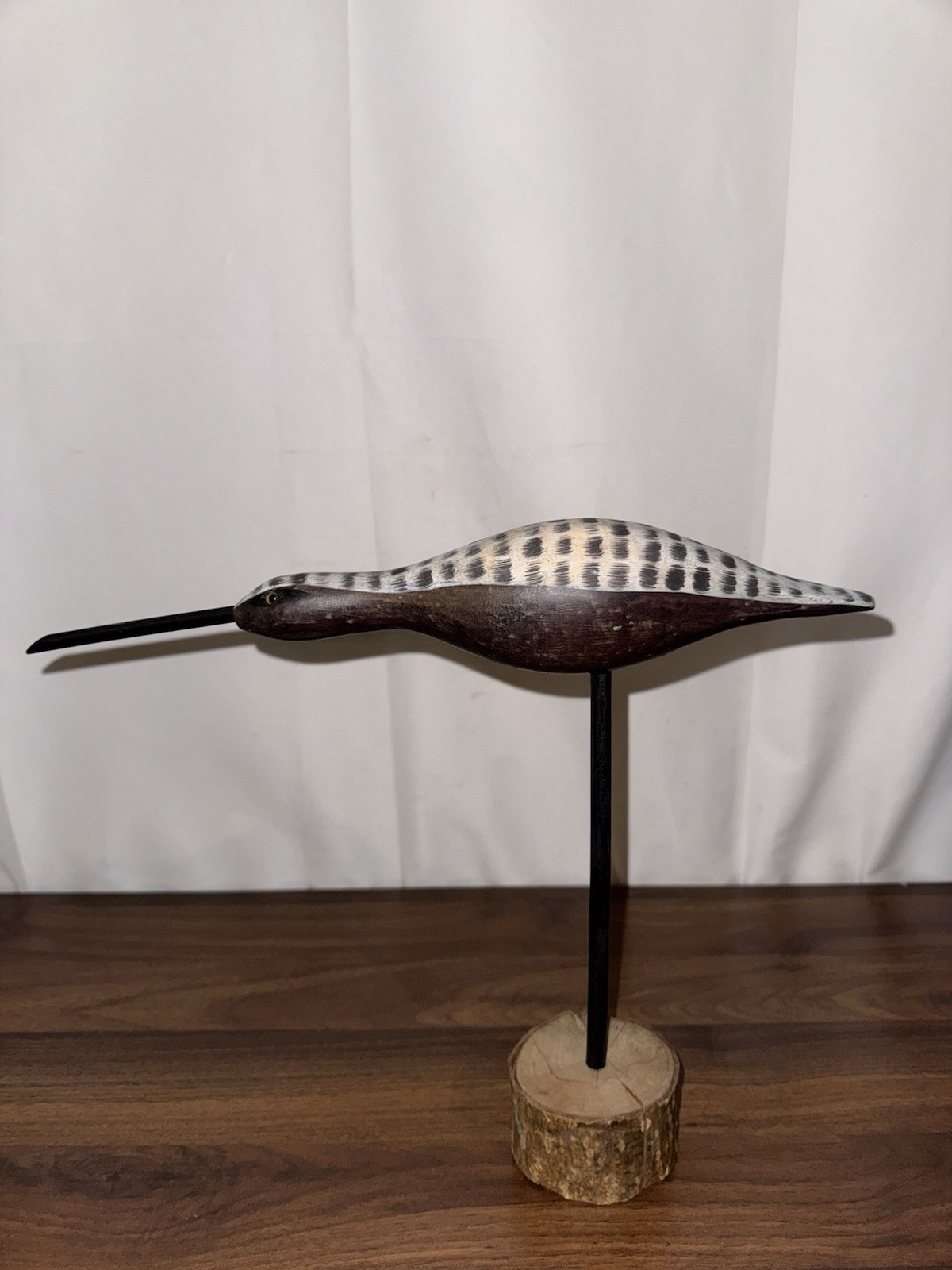 Vintage Shorebird Black Bellied Spotted Plover Wood Decoy Hand Carved W/ Stand