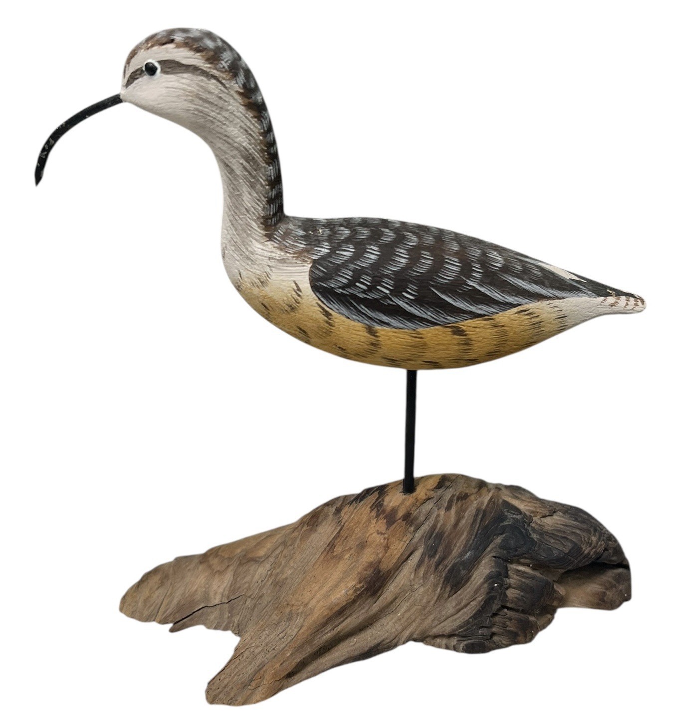 Signed C Waterfield & Son Long Billed Curlew shorebird Decoy Metal Leg 1990 READ