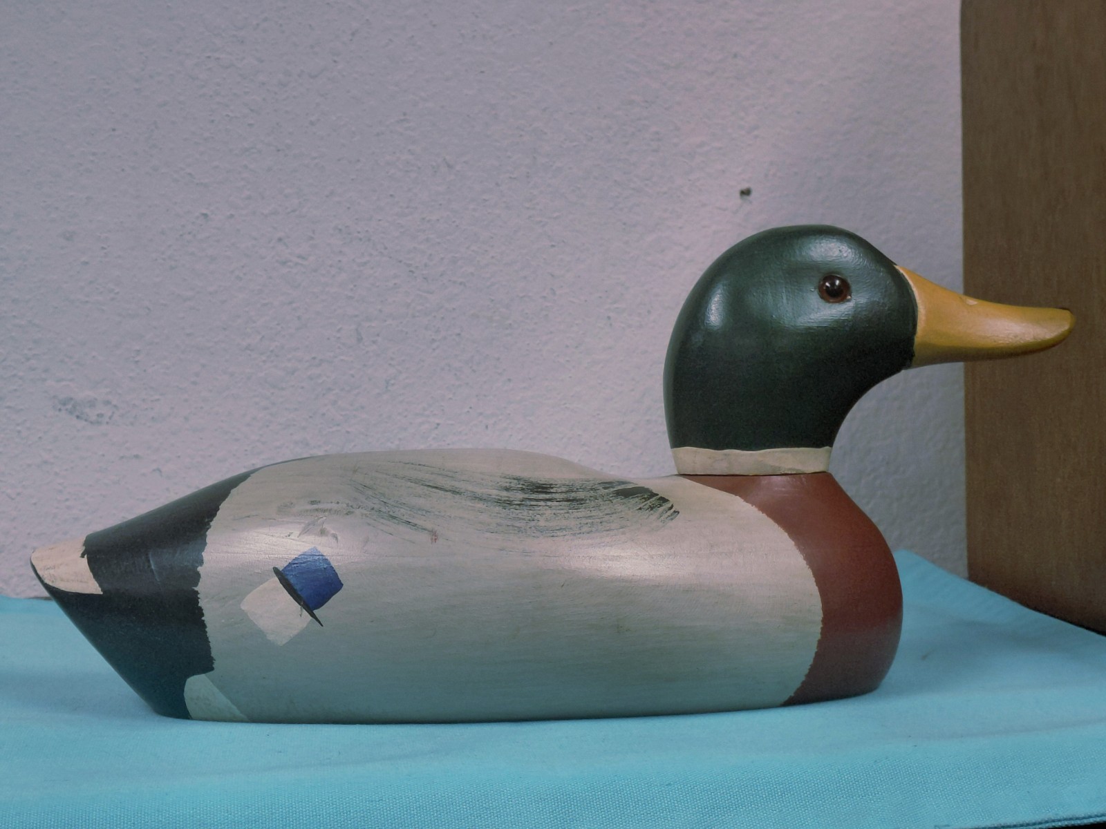Vtg 1980 Ron Fisher Mallard Duck Decoy Signed Glass Eyes 14″ L 6″ T 5″ W VGUC