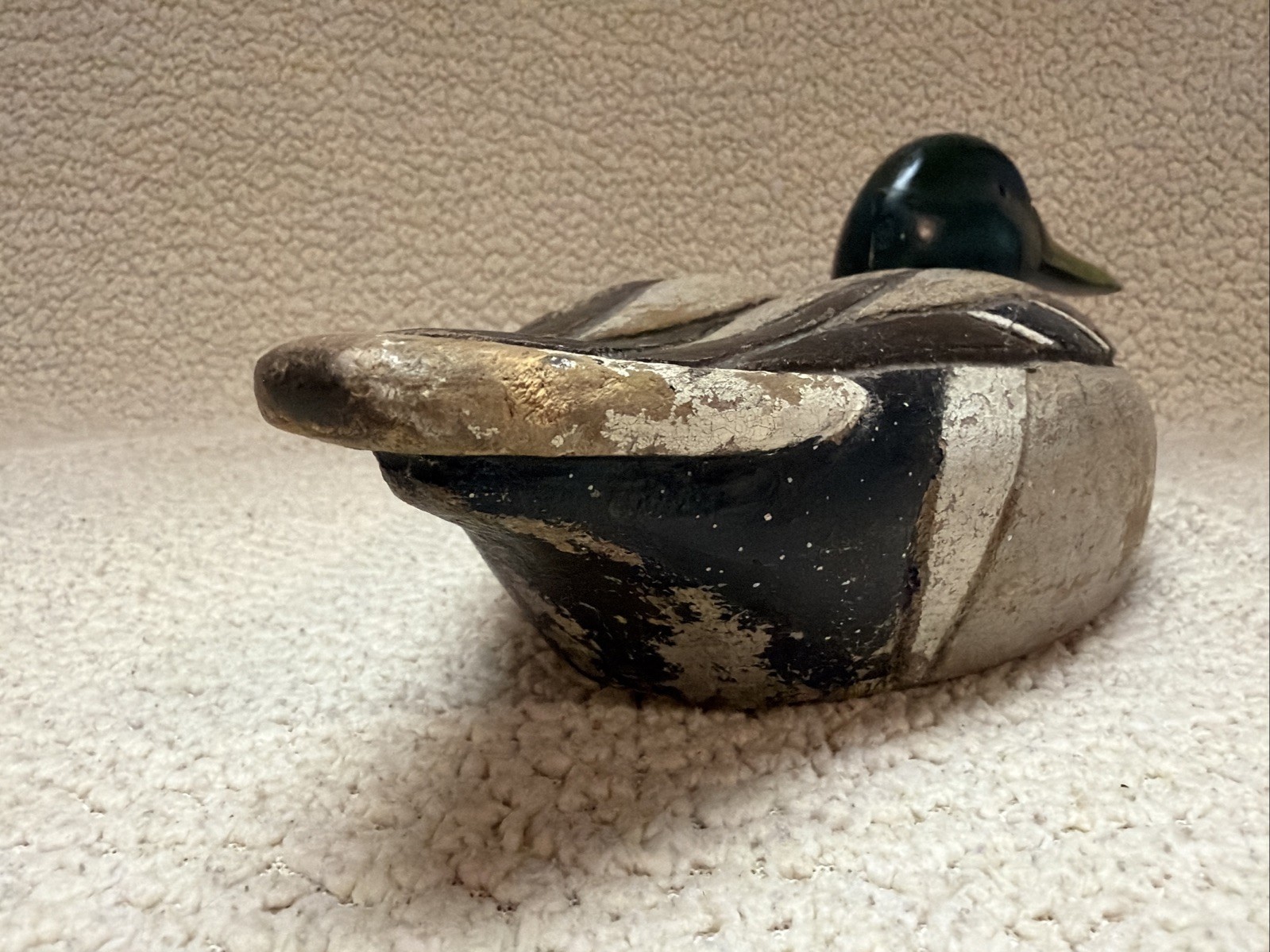 Vintage Hand Carved Mallard Drake Duck Decoy Swivel Head Glass Eyes 14.75”