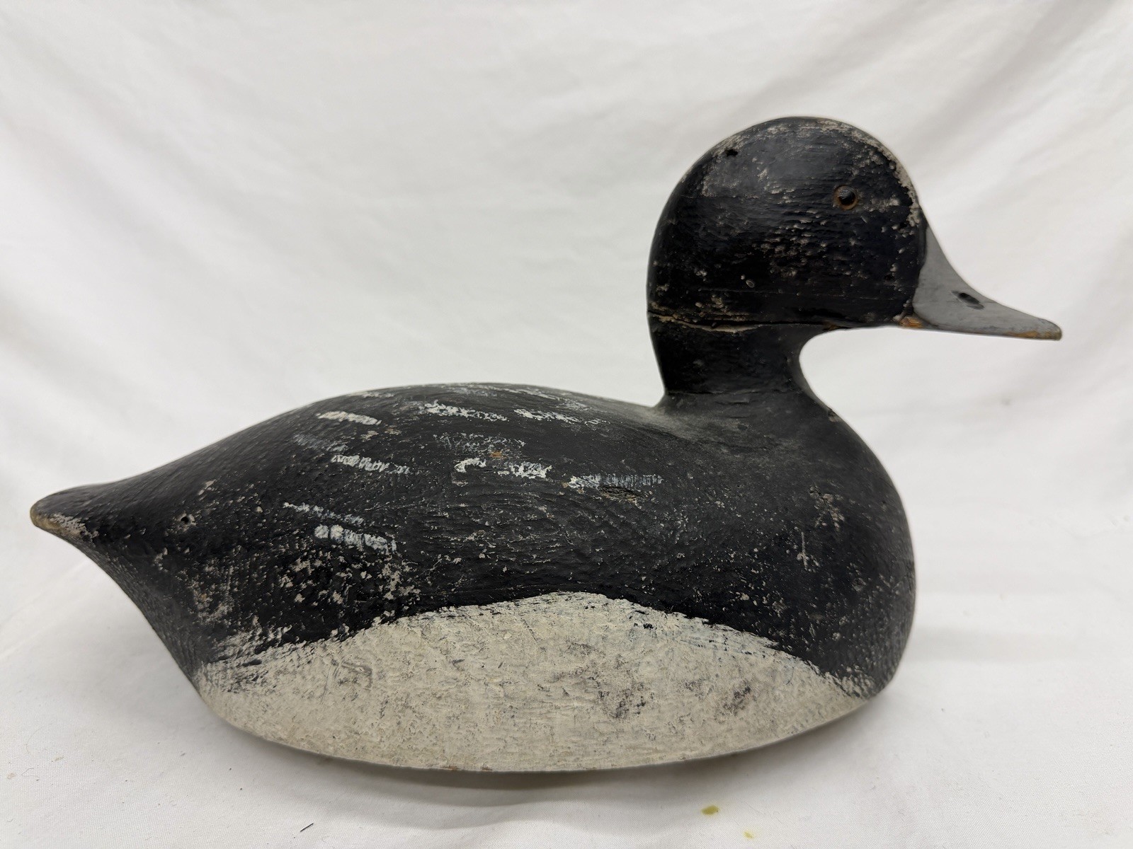 Vintage Hand Carved Bluebill Duck Decoy Glass Eyes Hunting Folk Art 14in