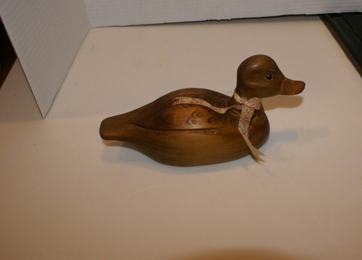 Vintage Hand Carved Wooden Duck Decoy Glass Eyes CH ’87 QUEBEC CANADA