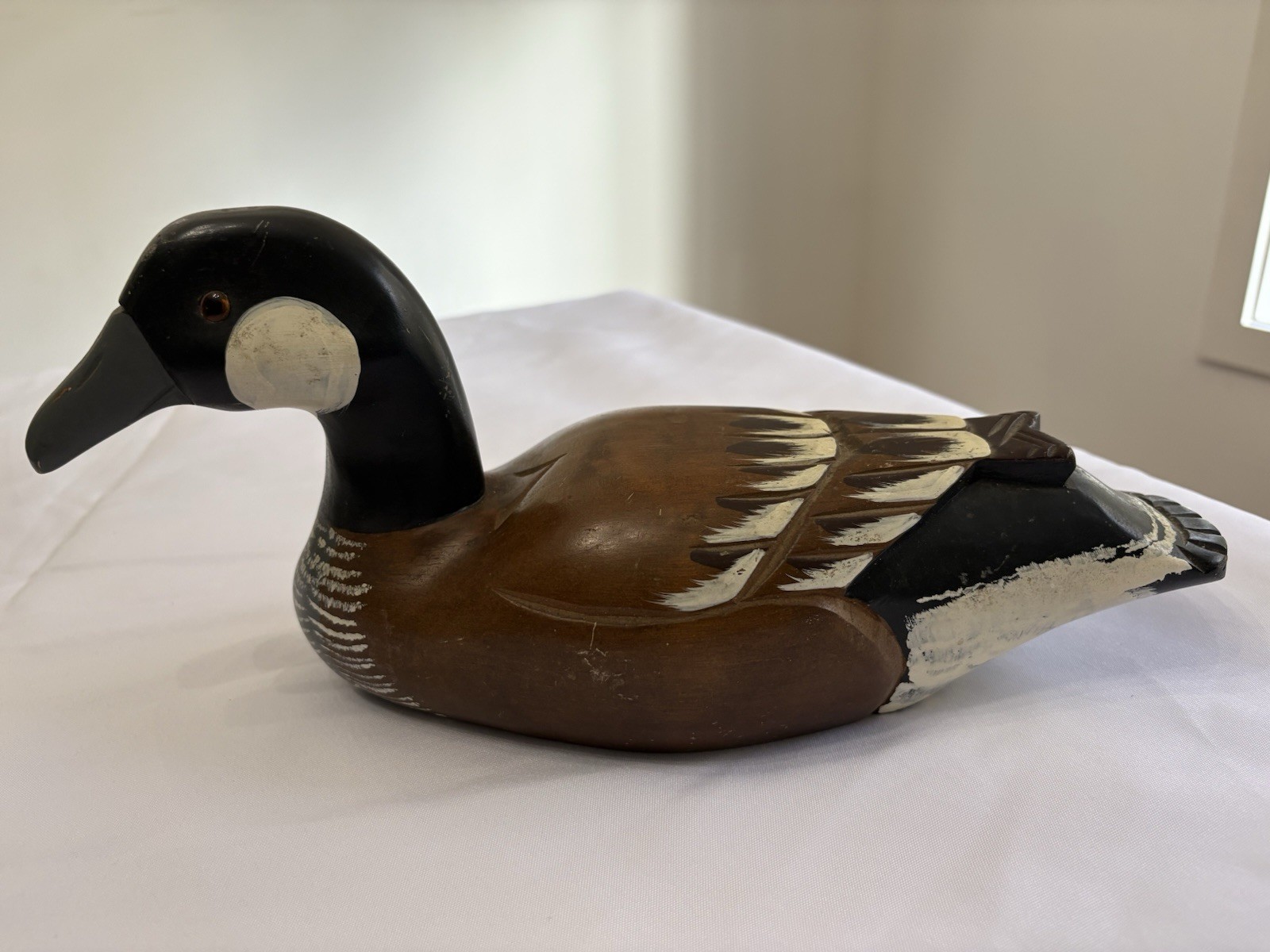 Vintage Handcrafted Wooden Canadian Goose Decoy Sculpture Decor Hand Painted