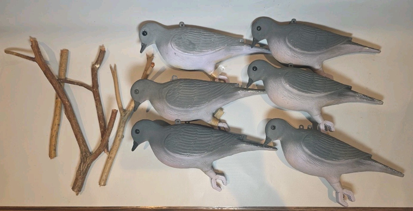 QTY 6 Vintage Plastic Hunting Pigeon Bird Decoy Clip-On Flambeau Made USA LOT