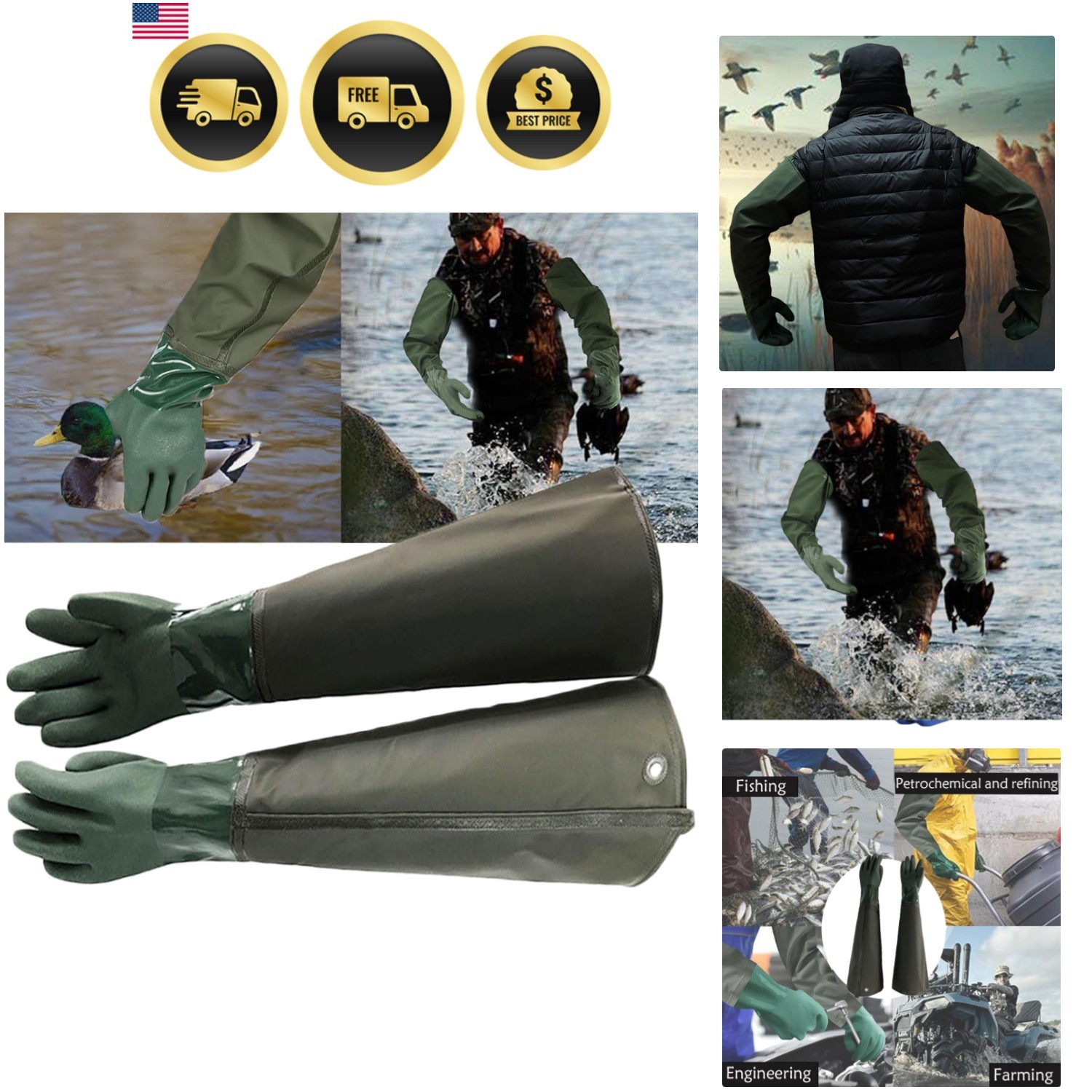 Shoulder Length Decoy Duck Gloves，28″ Waterfowl Heavy Duty Duck Hunting Acces…