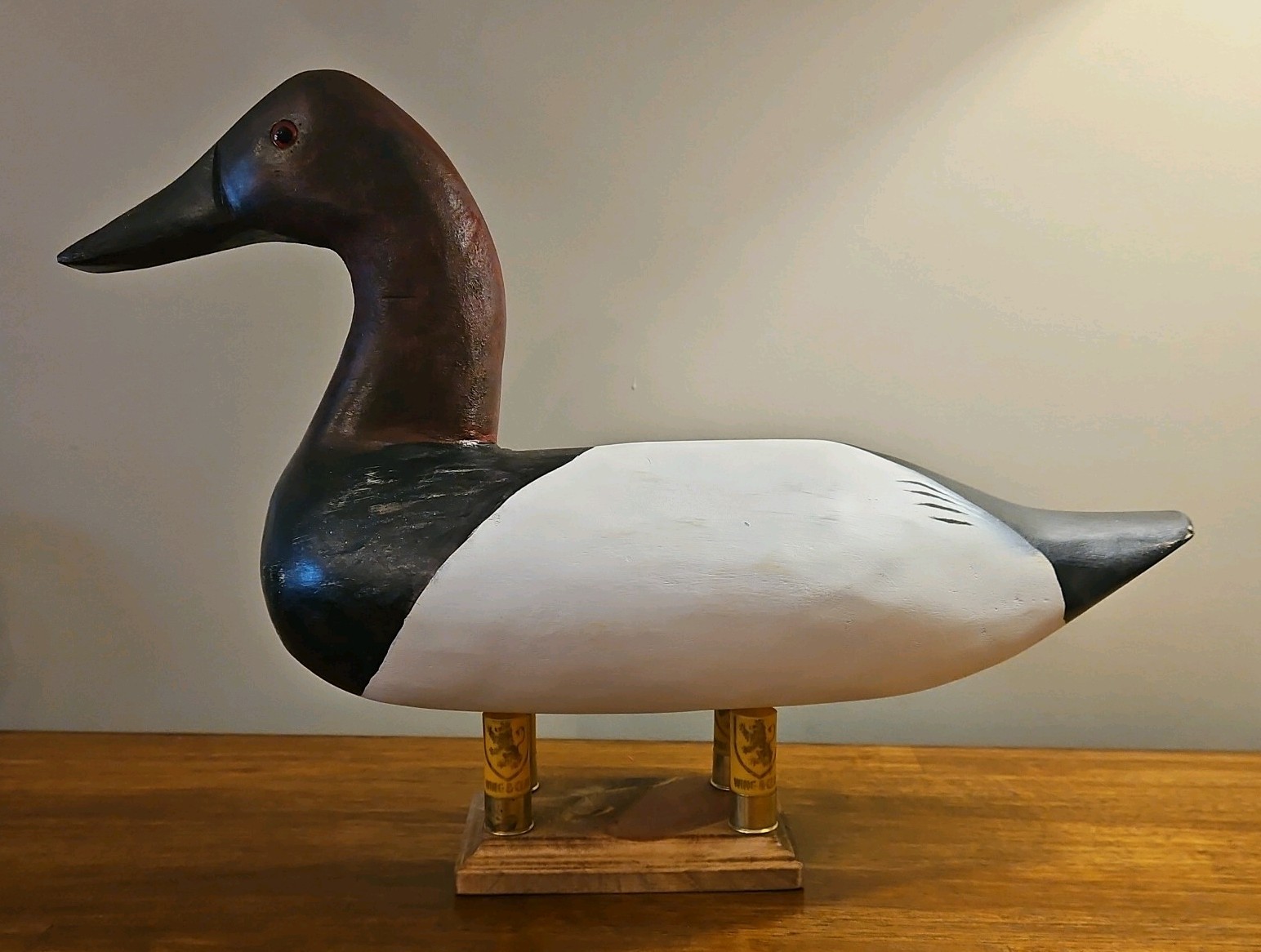 CANVASBACK DUCK DECOY DRAKE, High Neck Solid Wood Glass Eyes. Stand not included