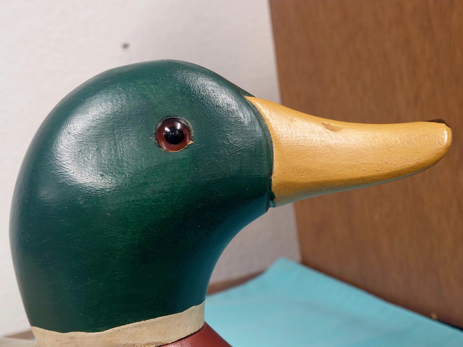 Vtg 1980 Ron Fisher Mallard Duck Decoy Signed Glass Eyes 14″ L 6″ T 5″ W VGUC