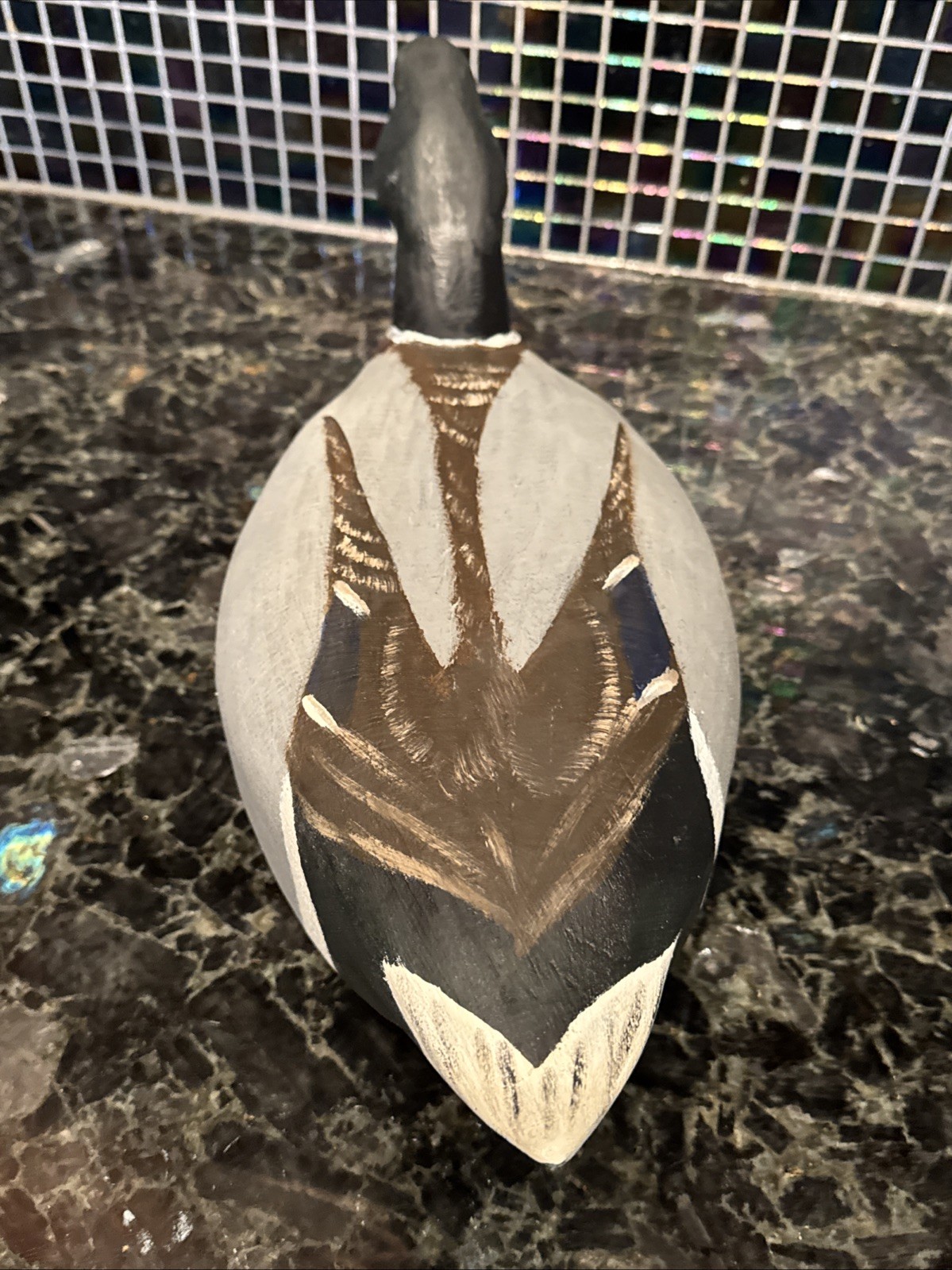 Vntg 18″ Duck Decoy Hand Signed Tom Humberstone Made in USA Gray White Black VG