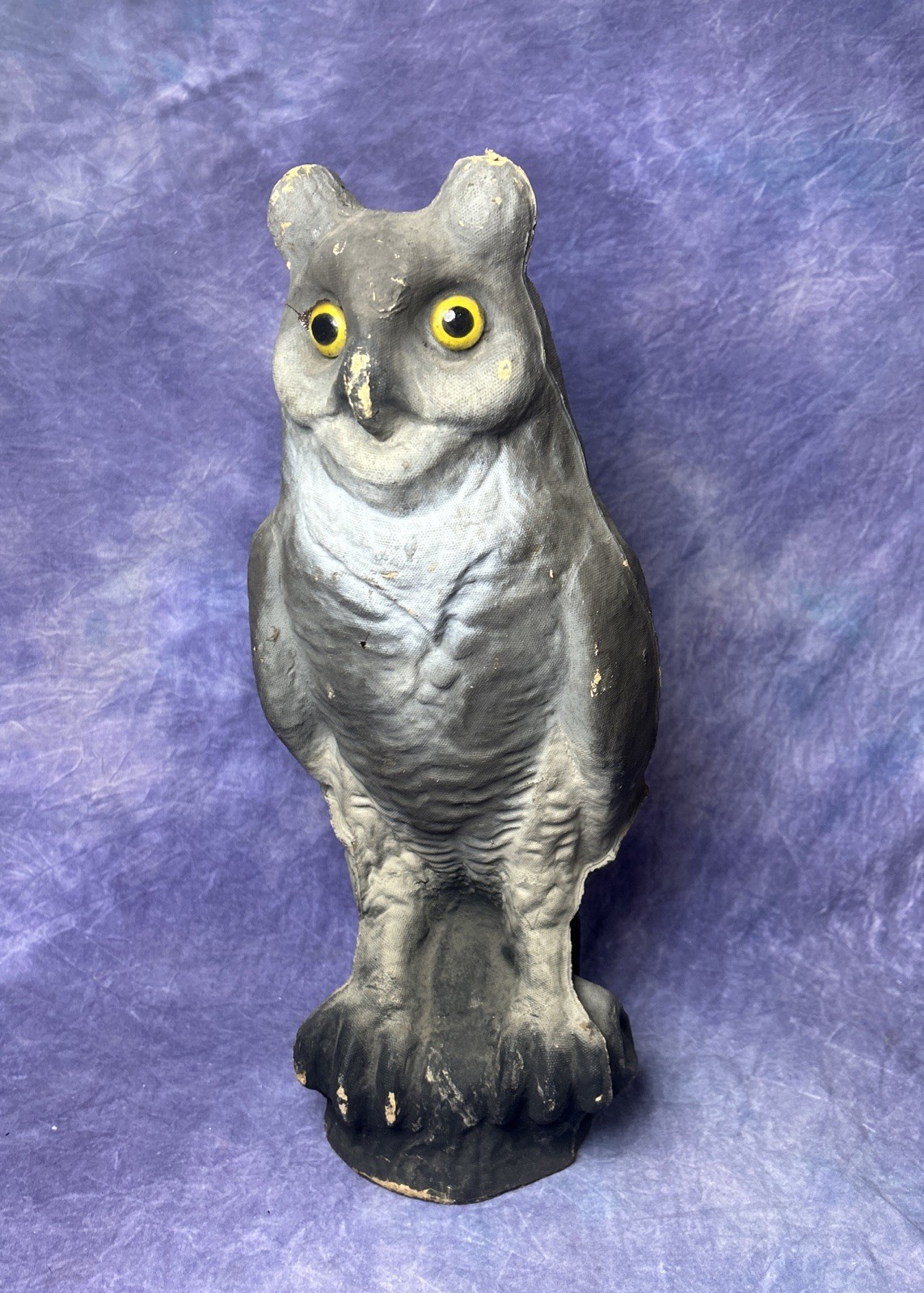 Paper Mache Owl Decoy Glass Eyes Halloween Vintage Over 16″ Tall Rare