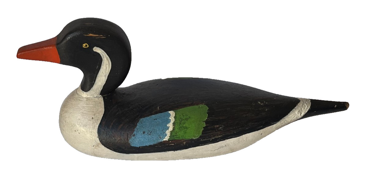 Vintage Hand Painted Carved Wooden Duck Decoy Unsigned 17″ Primitive Large Folk