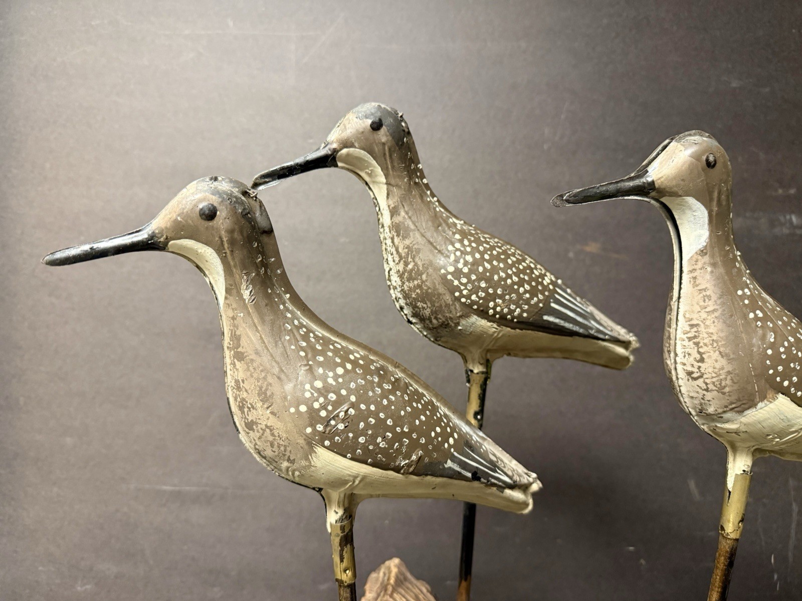 Vintage Display Set of 4 Shorebird Tinnie Decoys, Late 1800’s, Near Mint Cond.